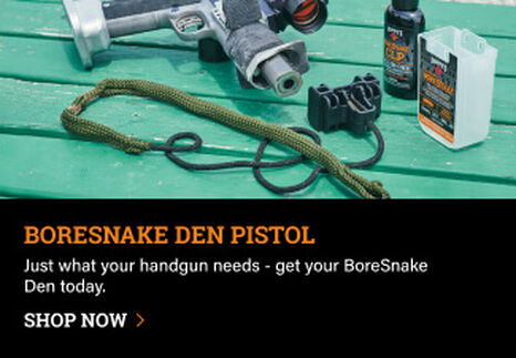 BoreSnake Den Pistol on dark background