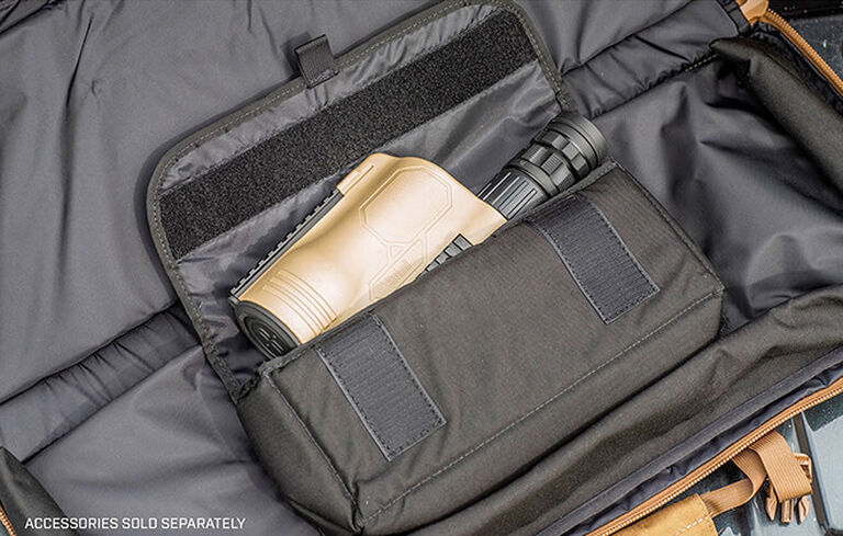 Spotting Scope placed inside Tactical Tripod Kit Bag