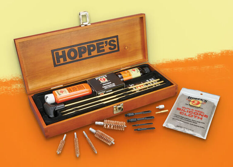Hoppe's BUOX Cleaning Kit on orange and yellow background