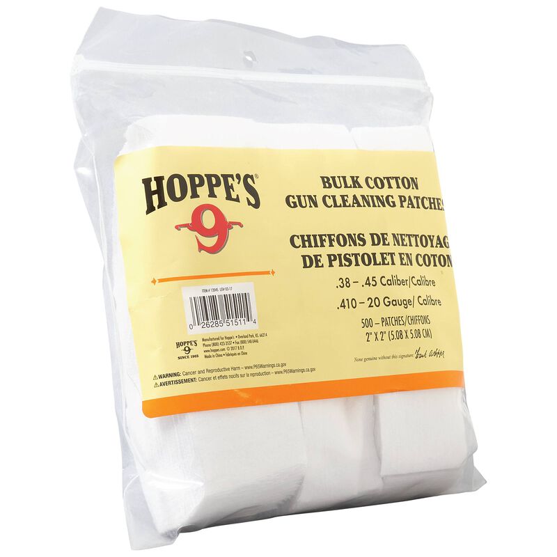 500 Cotton .38 to .45 Cal and .410 to 20 Ga Gun Cleaning Patches
