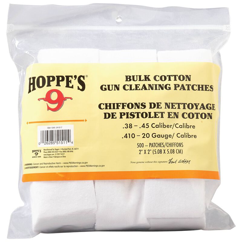 500 Cotton .38 to .45 Cal and .410 to 20 Ga Gun Cleaning Patches