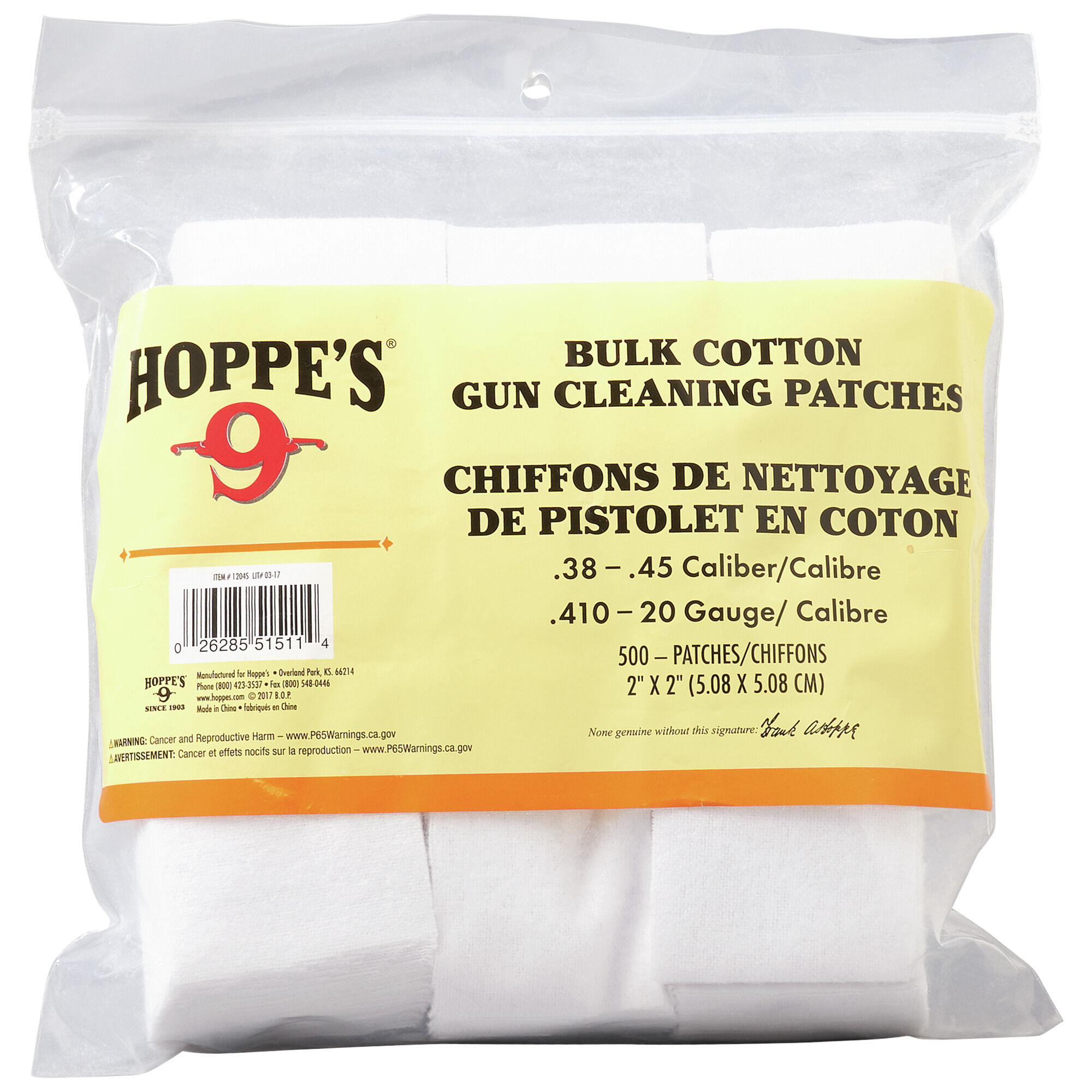 50 Pack 9 Gun Cleaning Patch Hoppe's No 1203 .270-.35 Caliber NEW 