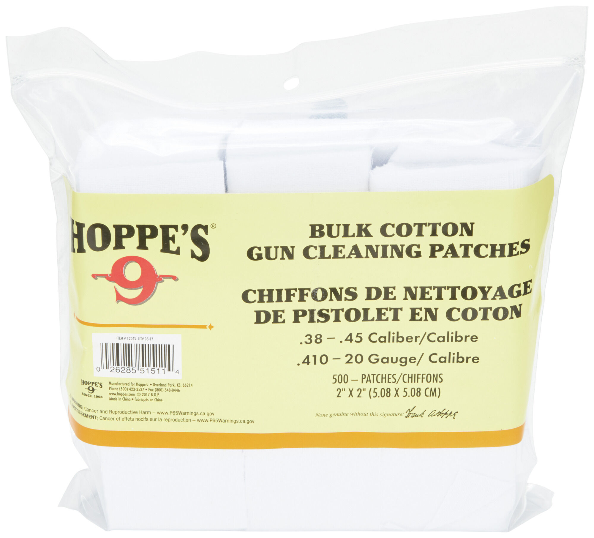 Hoppes .30 Pack Of 120 Treated Gun Cleaning Patches Bag 1199 
