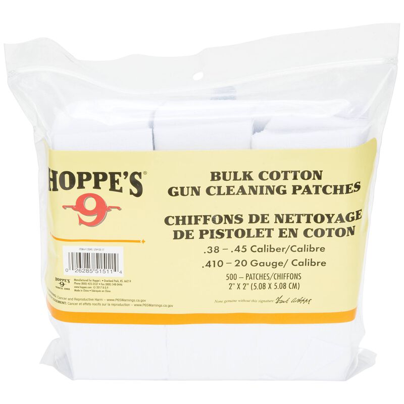 500 Cotton .38 to .45 Cal and .410 to 20 Ga Gun Cleaning Patches