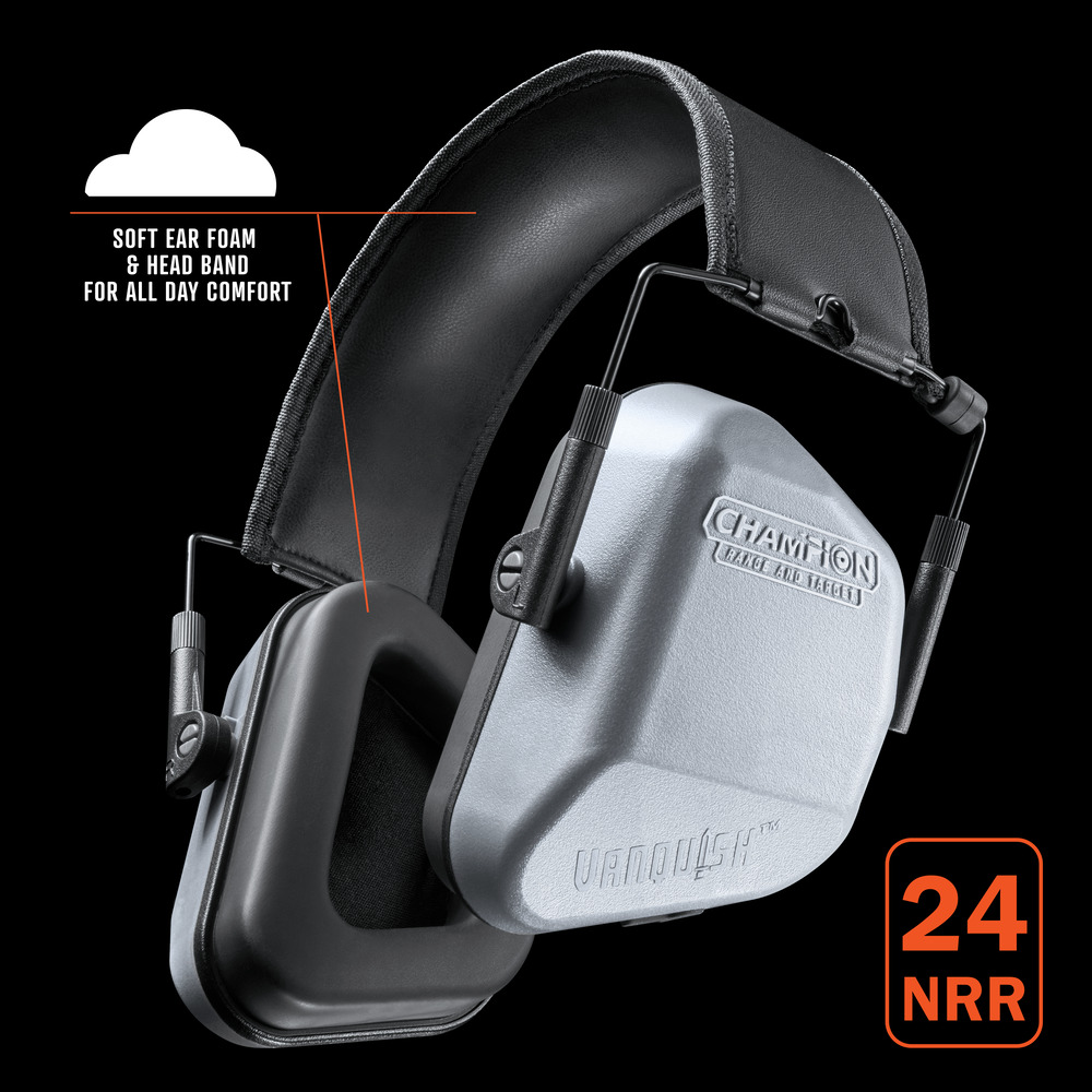 24 NRR All Day Comfort Soft ear foam and headband for all day comfort. 24 NRR
